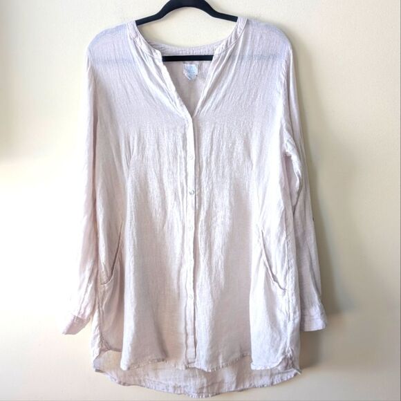 Sigrid Olsen Women's  100% Linen Blouse Tunic Pockets Cream Size Large - Picture 1 of 6
